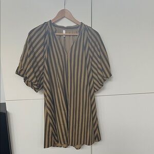 glam Olive and Black Striped V-Neck Tunic